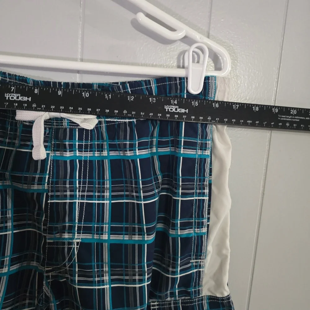Nike‎ Cargo Board Shorts Mens Medium Blue Plaid Athletic Dept Swim Trunks
